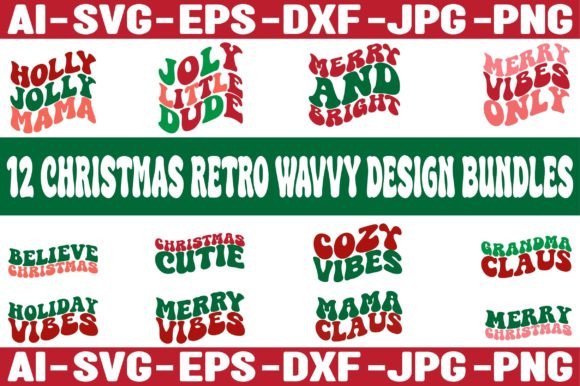12 Christmas Wavy SVG Designs Bundle for Crafts and Graphics